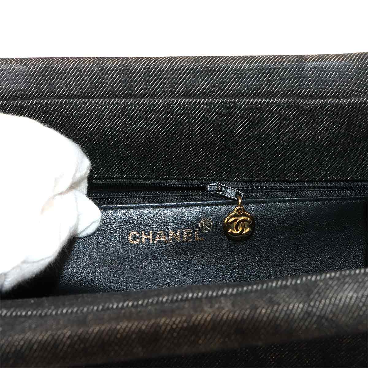 Plastic Handle Hand Bag Denim Black Vintage Purse