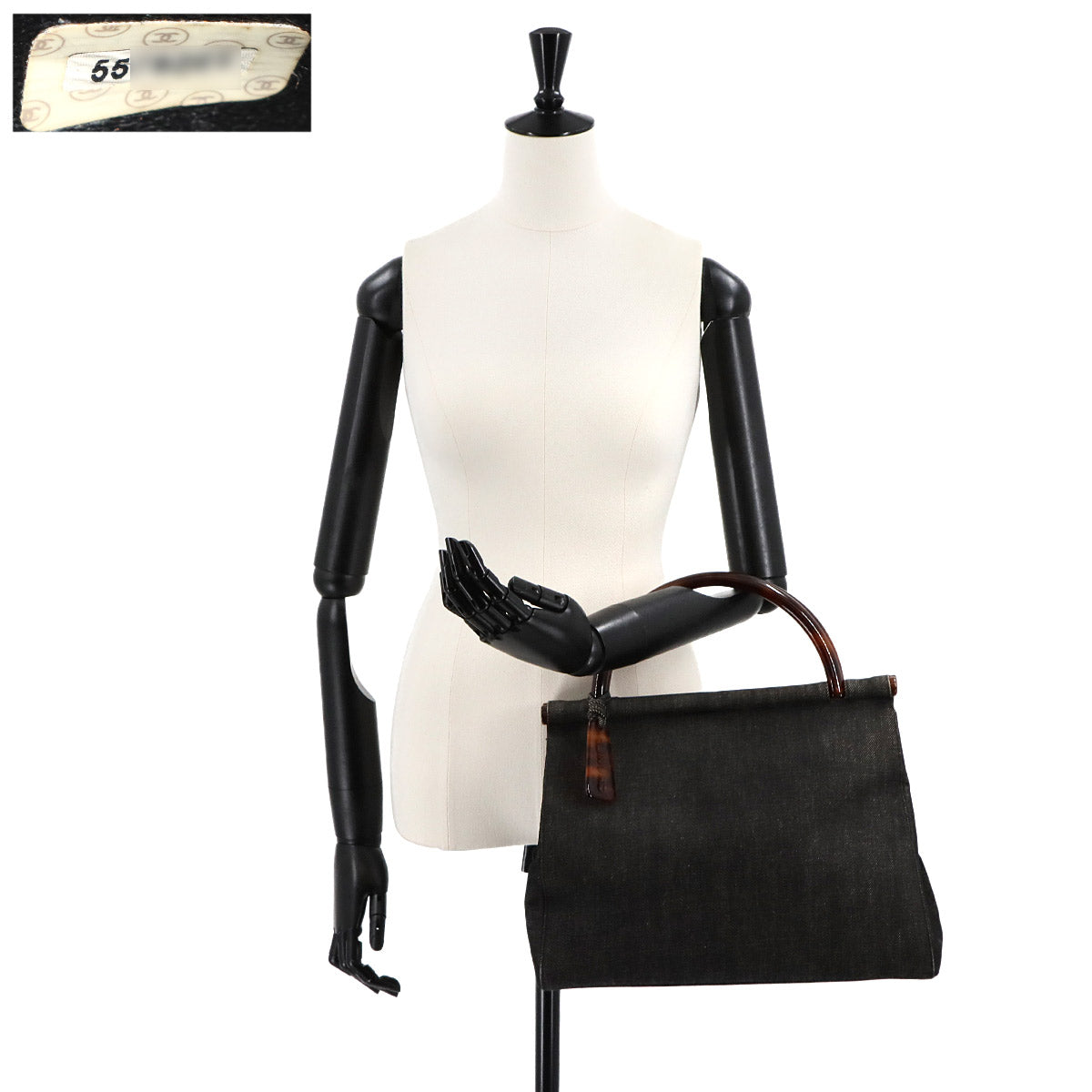 Plastic Handle Hand Bag Denim Black Vintage Purse