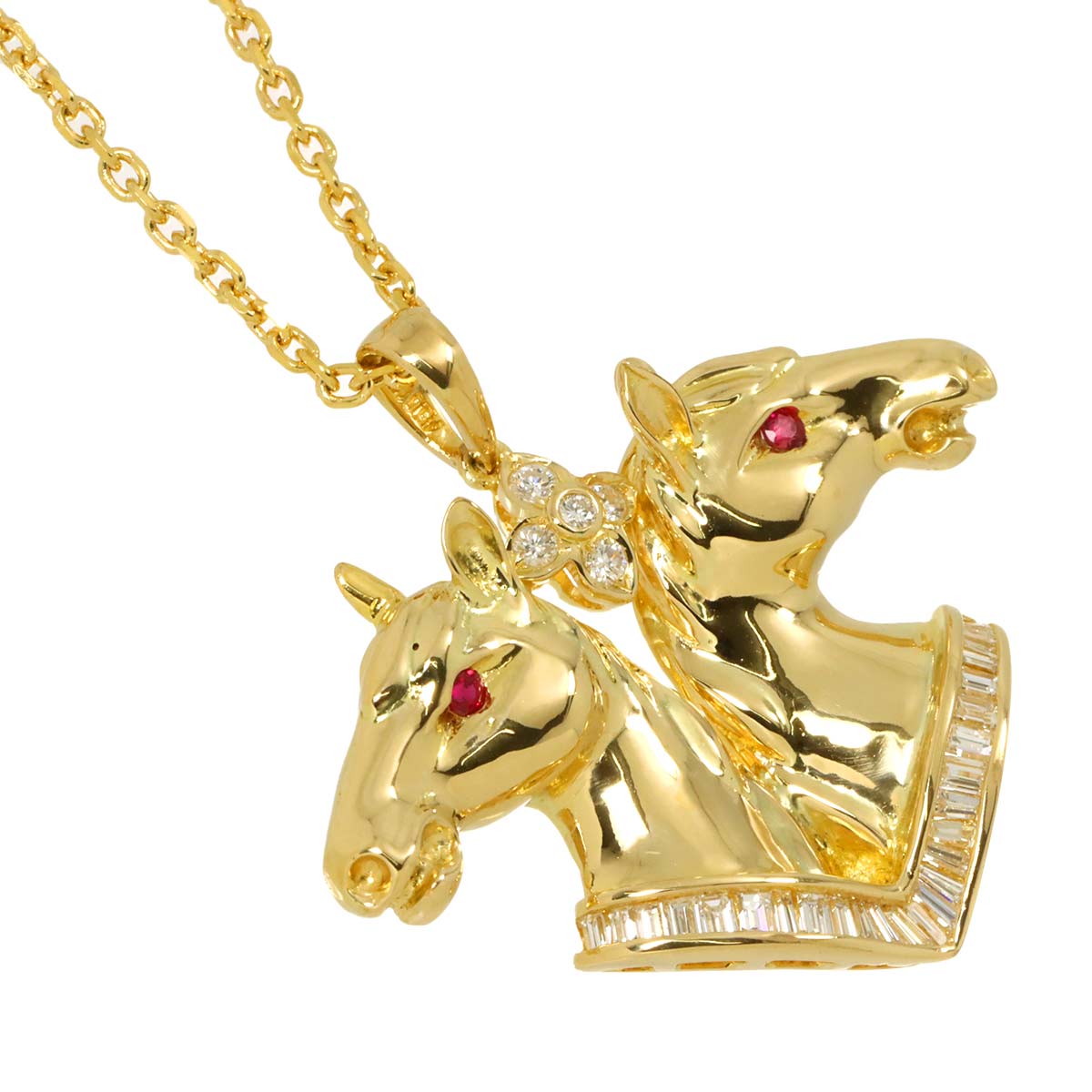 Ruby 0.13ct Diamond 0.99ct Necklace 18K 18K Yellow Gold 750