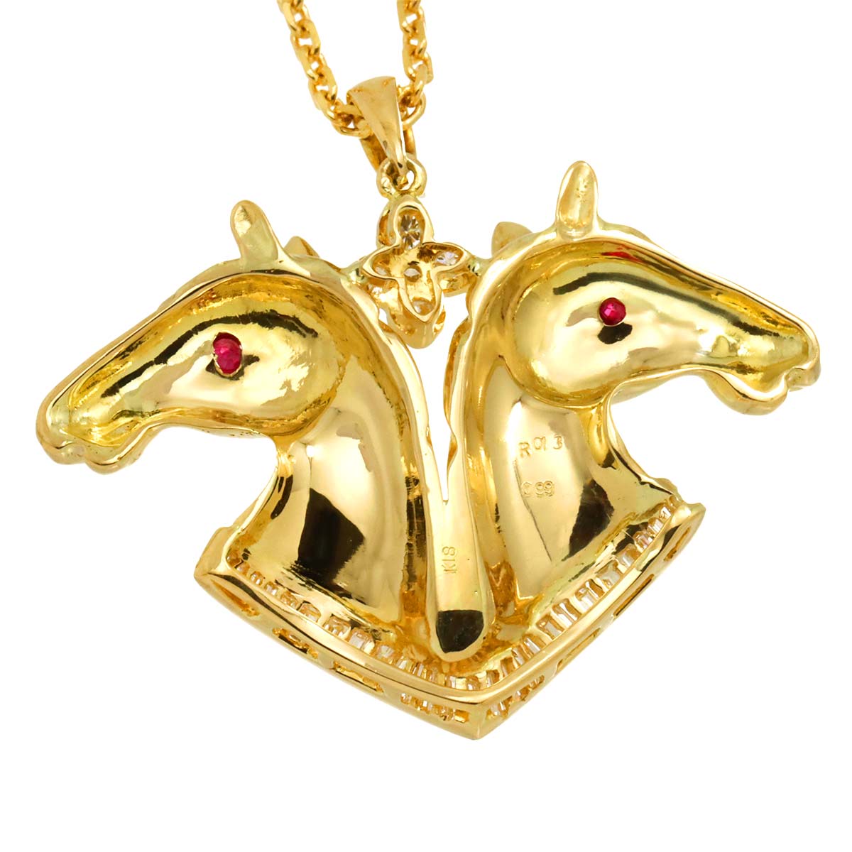 Ruby 0.13ct Diamond 0.99ct Necklace 18K 18K Yellow Gold 750