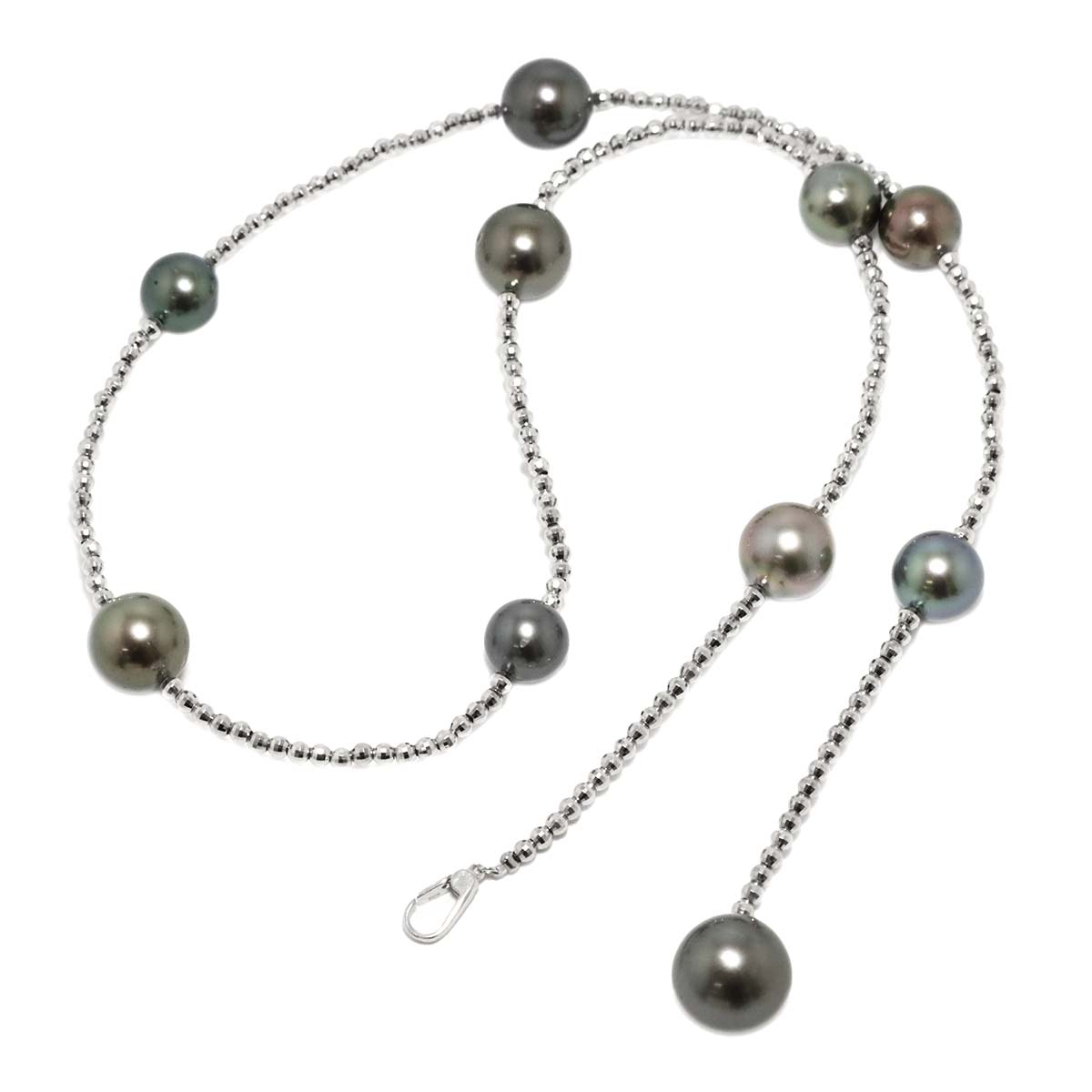 Black Pearl 12.1mm-9.0mm Necklace 18K K18 WG White Gold 750