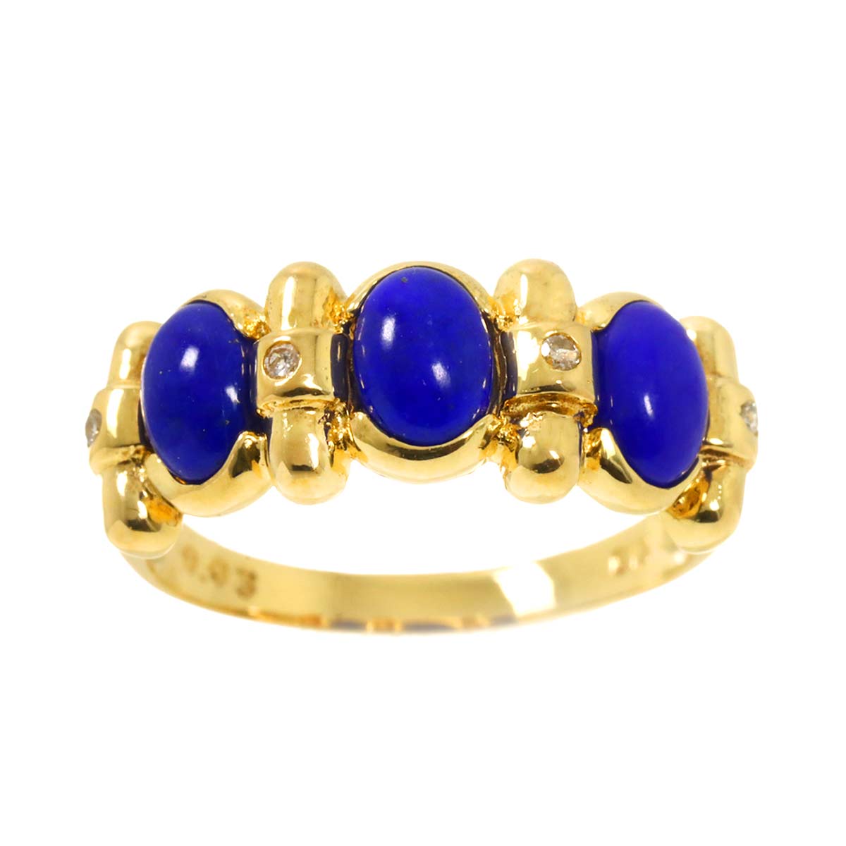 Lapis Lazuli Diamond 0.03ct Ring 18K Yellow Gold 750 size5.25-5.5(US)