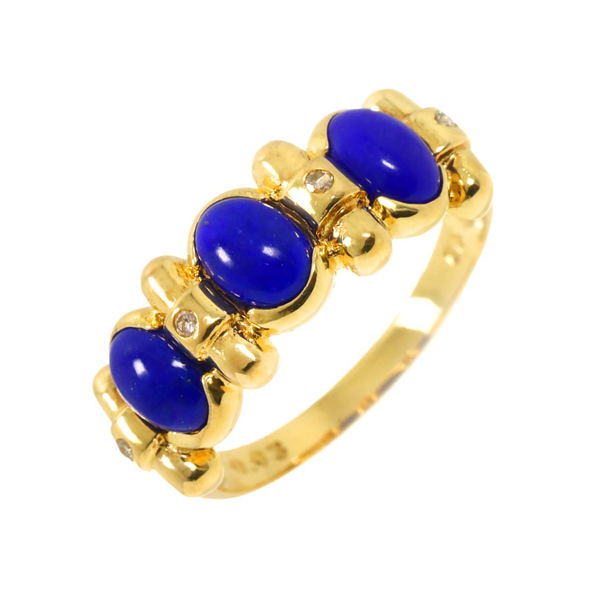Lapis Lazuli Diamond 0.03ct Ring 18K Yellow Gold 750 size5.25-5.5(US)