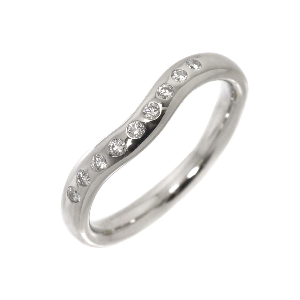 Wide Curved Band Diamond Ring Pt Platinum Size5.5-5.75(US)