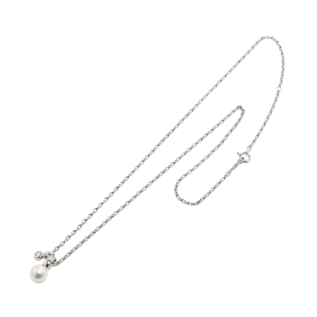 Akoya Pearl 6.7mm Diamond Necklace 18K White Gold 750