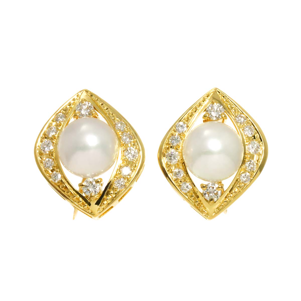 Akoya Pearl 7.7mm Diamond Earrings 18K Yellow Gold 750