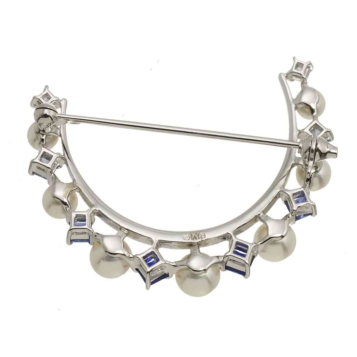 Akoya Pearl 5.5-3.8mm Sapphire Brooch 18K White Gold 750
