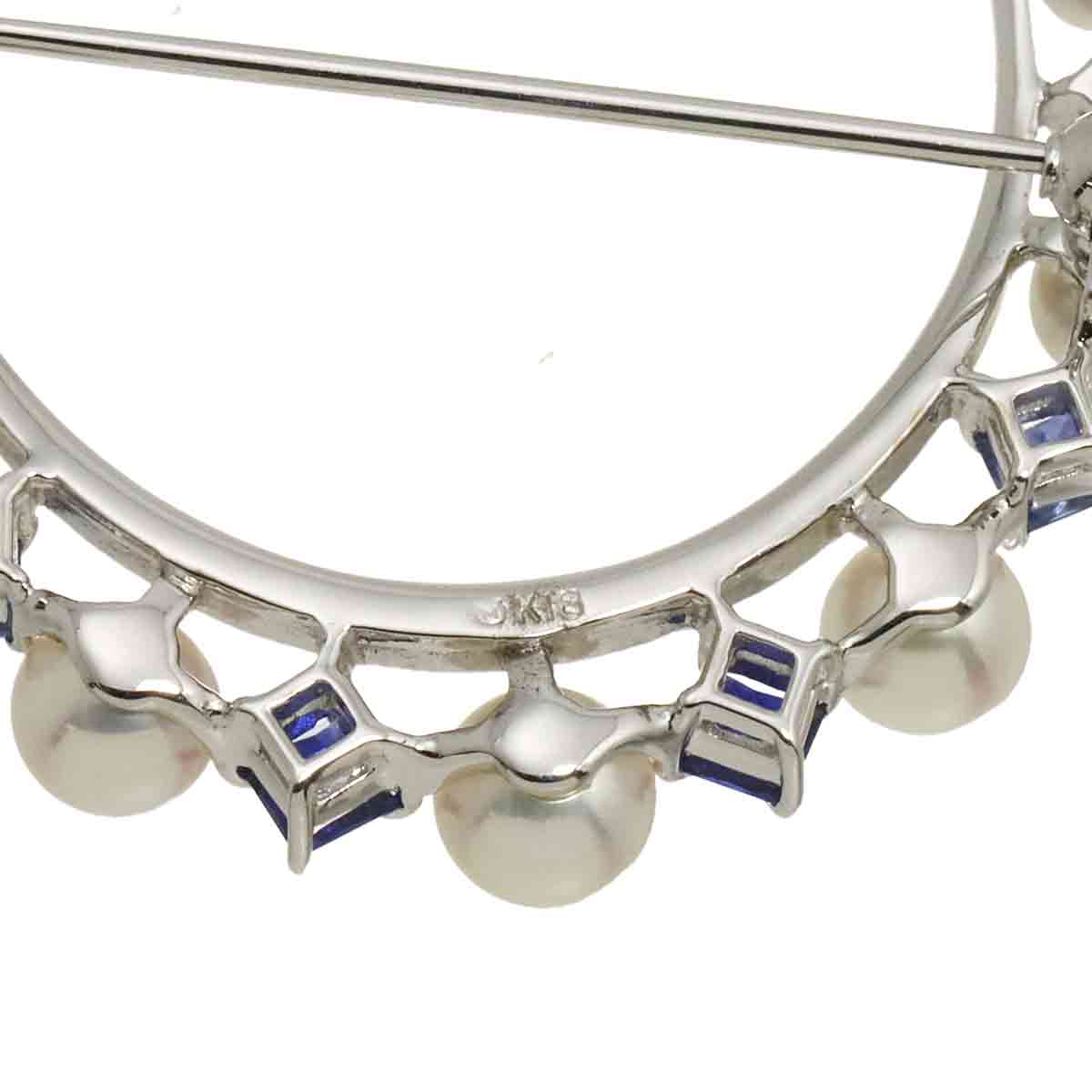 Akoya Pearl 5.5-3.8mm Sapphire Brooch 18K White Gold 750