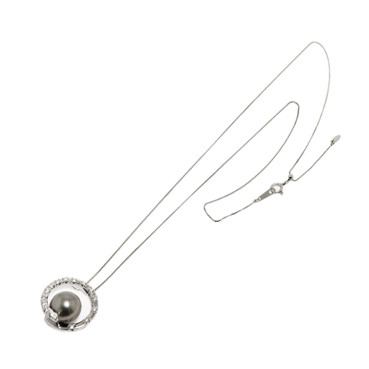 Black Pearl 11.2mm Diamond 0.36ct Necklace Pt