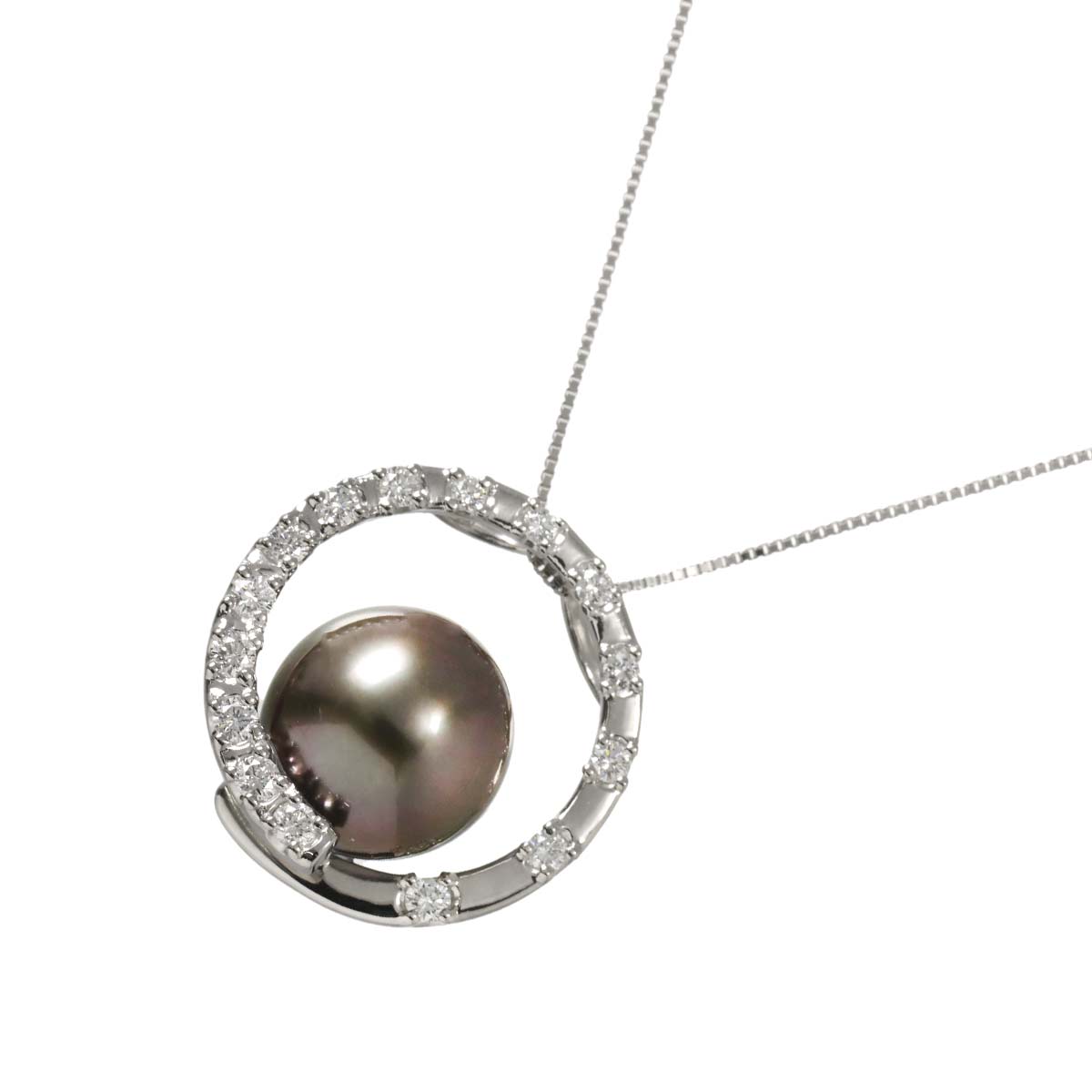 Black Pearl 11.2mm Diamond 0.36ct Necklace Pt