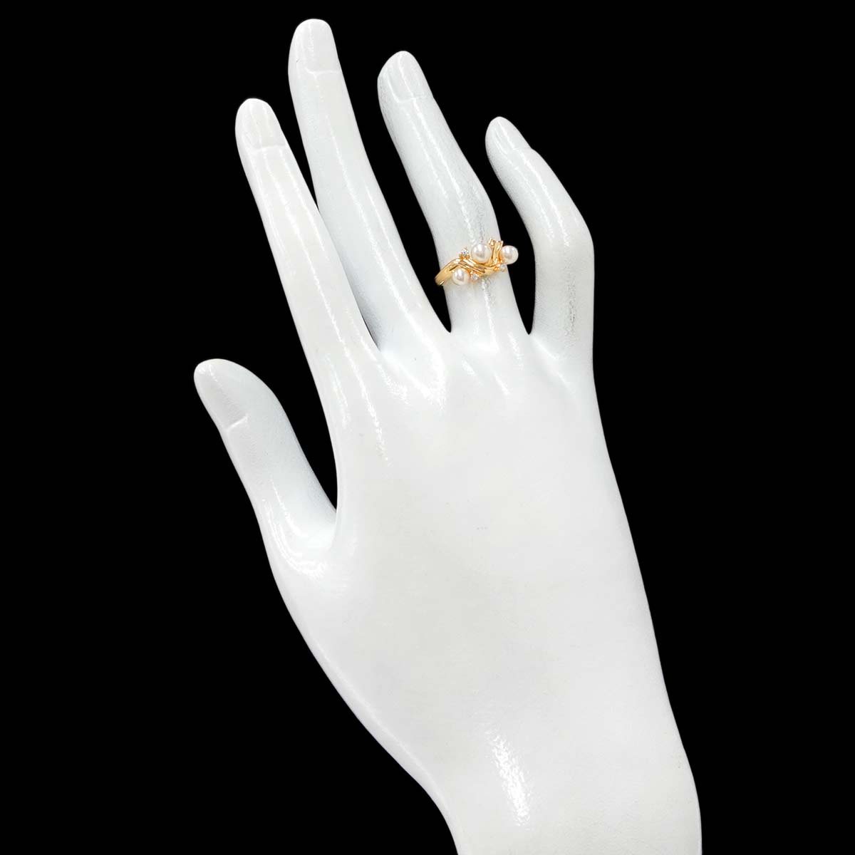 Akoya pearl 4.1-3.6mm Diamond 0.04ct Ring 18K YG 750 5.25(US)