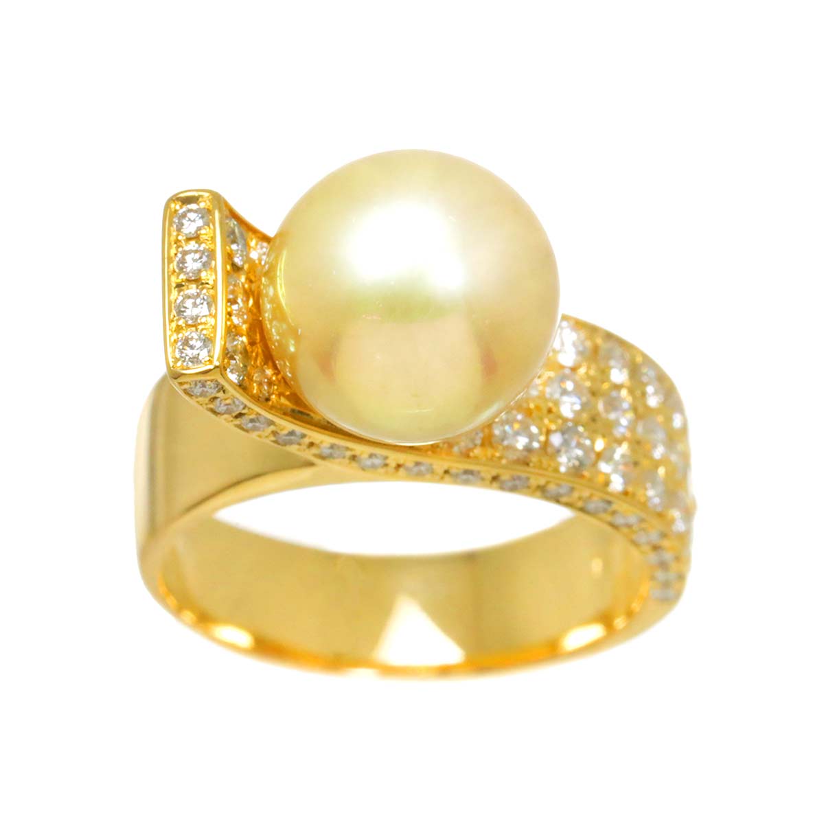 South Sea pearl 10.9mm Diamond 1.10ct Ring 18K YG 750 size7.5US