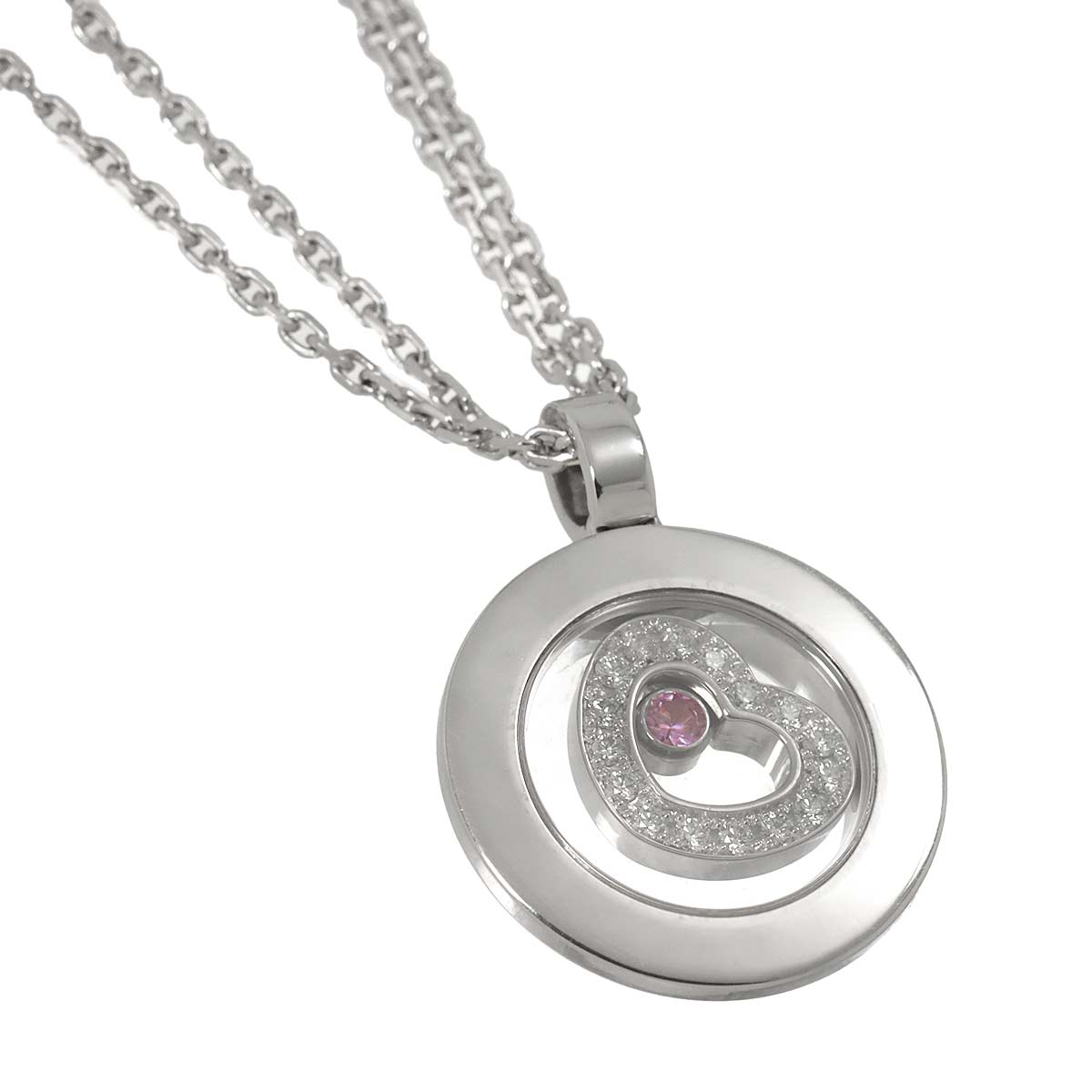 Happy Diamond Sapphire Heart Necklace 18K White Gold 750