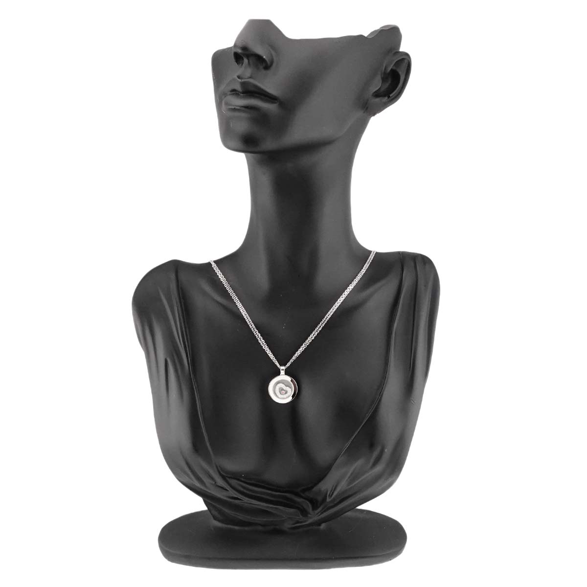 Happy Diamond Sapphire Heart Necklace 18K White Gold 750