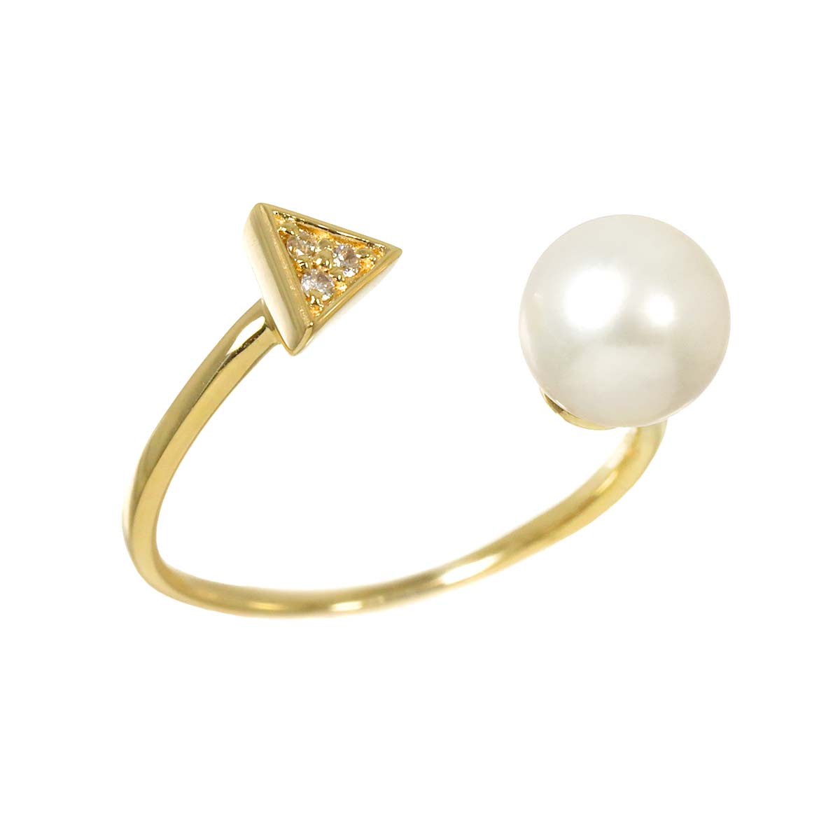 Akoya Pearl 7.4mm Diamond 0.02ct Ring 14K K14 YG 585 7.25-7.5(US)