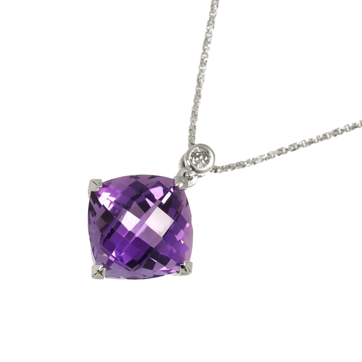 Amethyst 4.41ct Diamond 0.03ct Necklace 18K WG White Gold 750