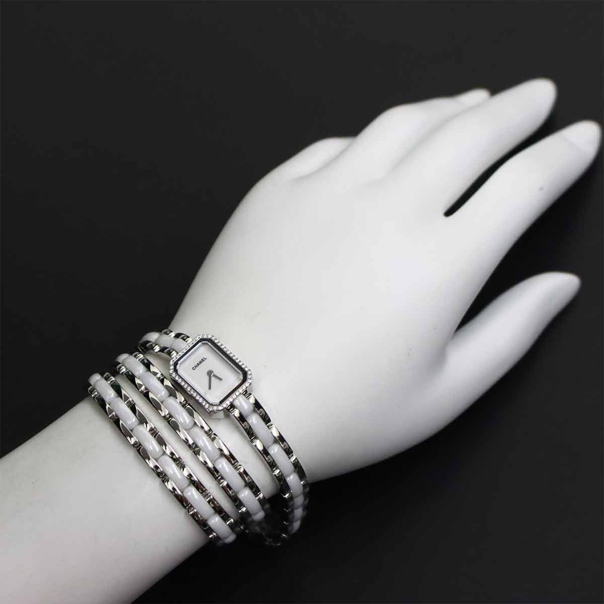 Premiere H3059 Diamond Bezel Ceramic Quartz White Dial Ladies