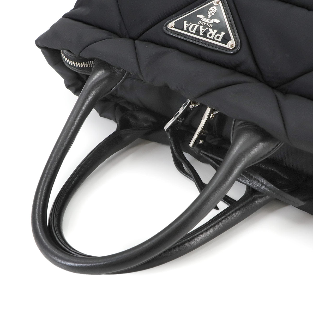 Small Padded 2way Tote Shoulder Bag Nylon Leather Black 1BG436