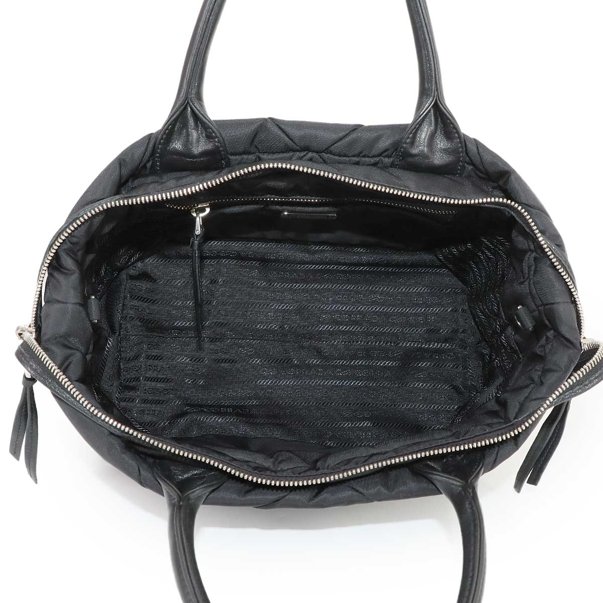 Small Padded 2way Tote Shoulder Bag Nylon Leather Black 1BG436