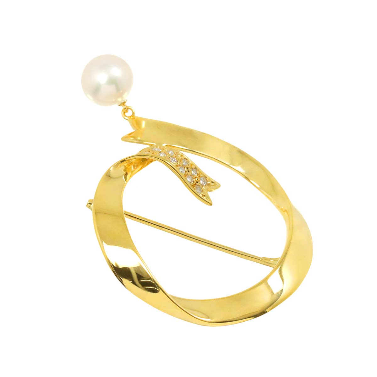 Akoya pearl 7.6mm Diamond Brooch 18K Yellow Gold 750