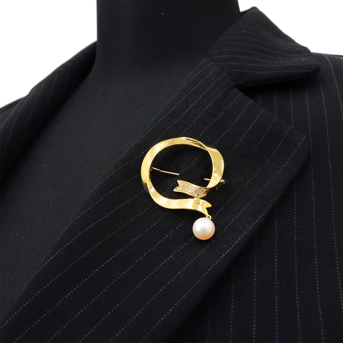 Akoya pearl 7.6mm Diamond Brooch 18K Yellow Gold 750