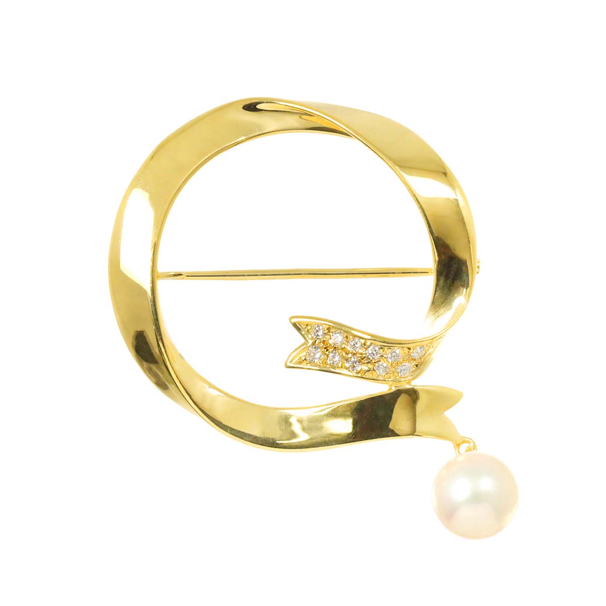 Akoya pearl 7.6mm Diamond Brooch 18K Yellow Gold 750