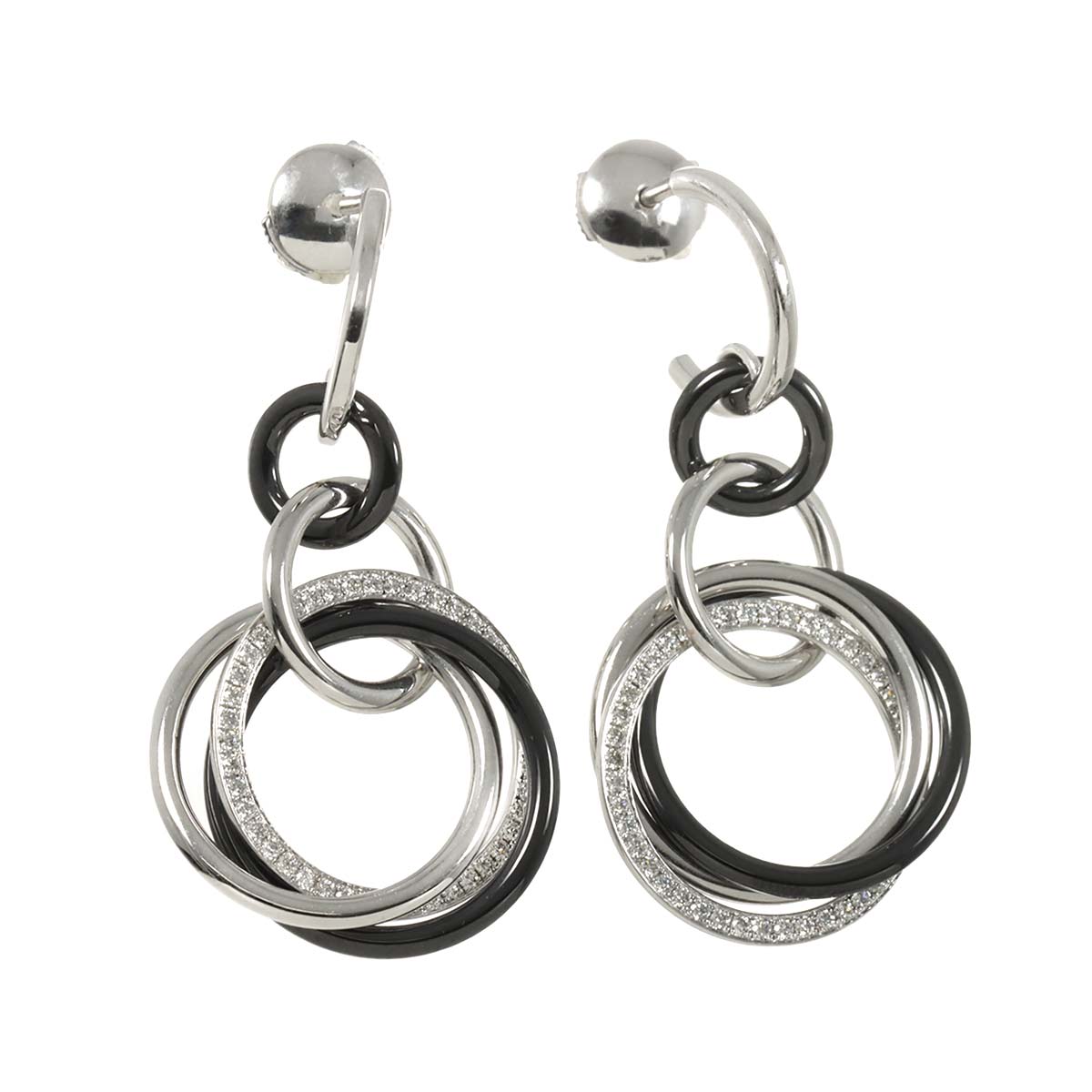 Trinity Diamond Ceramic Earrings Pierced 18K White Gold 750