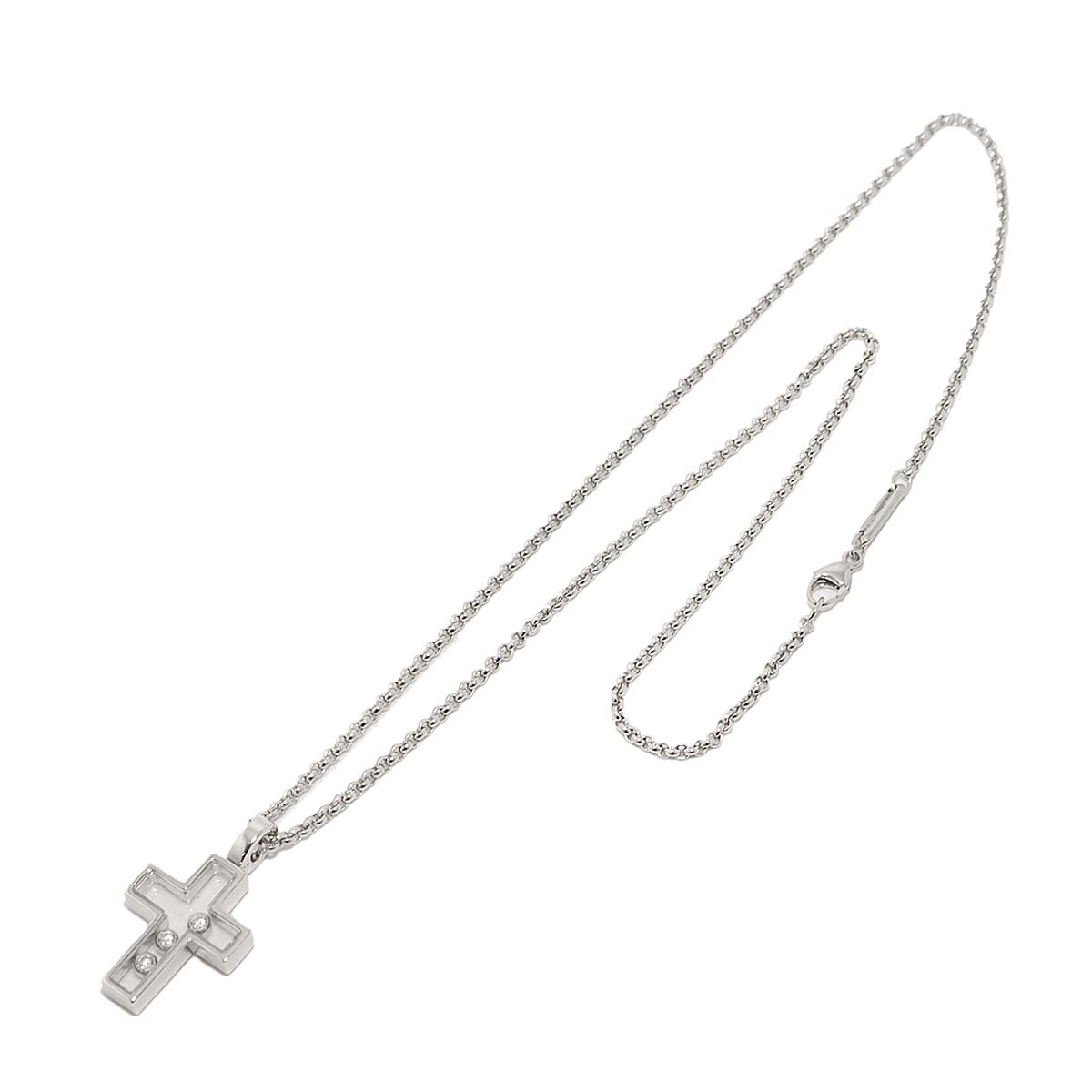 Happy Diamond Cross Necklace 18K White Gold 750