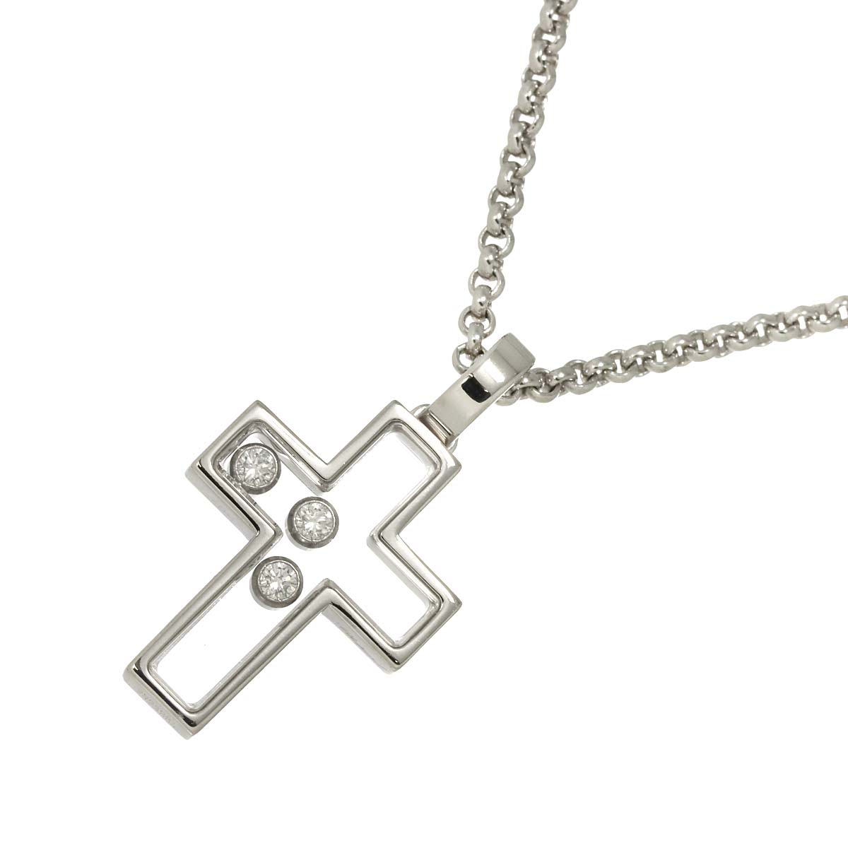 Happy Diamond Cross Necklace 18K White Gold 750