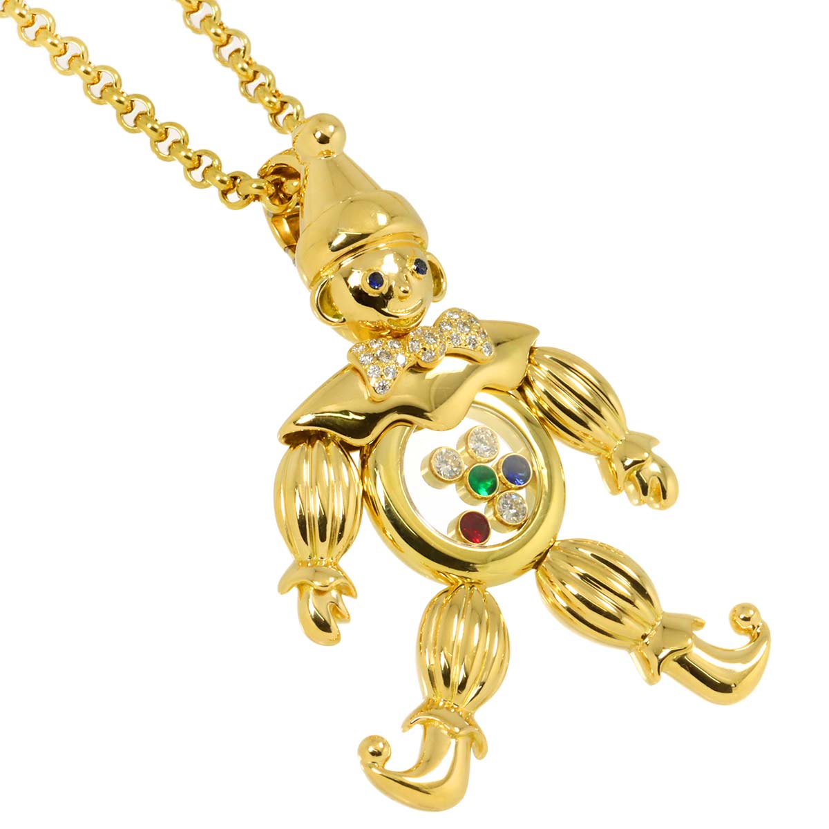 Happy Diamond clown motif Multi Stone Necklace 18K YG 750