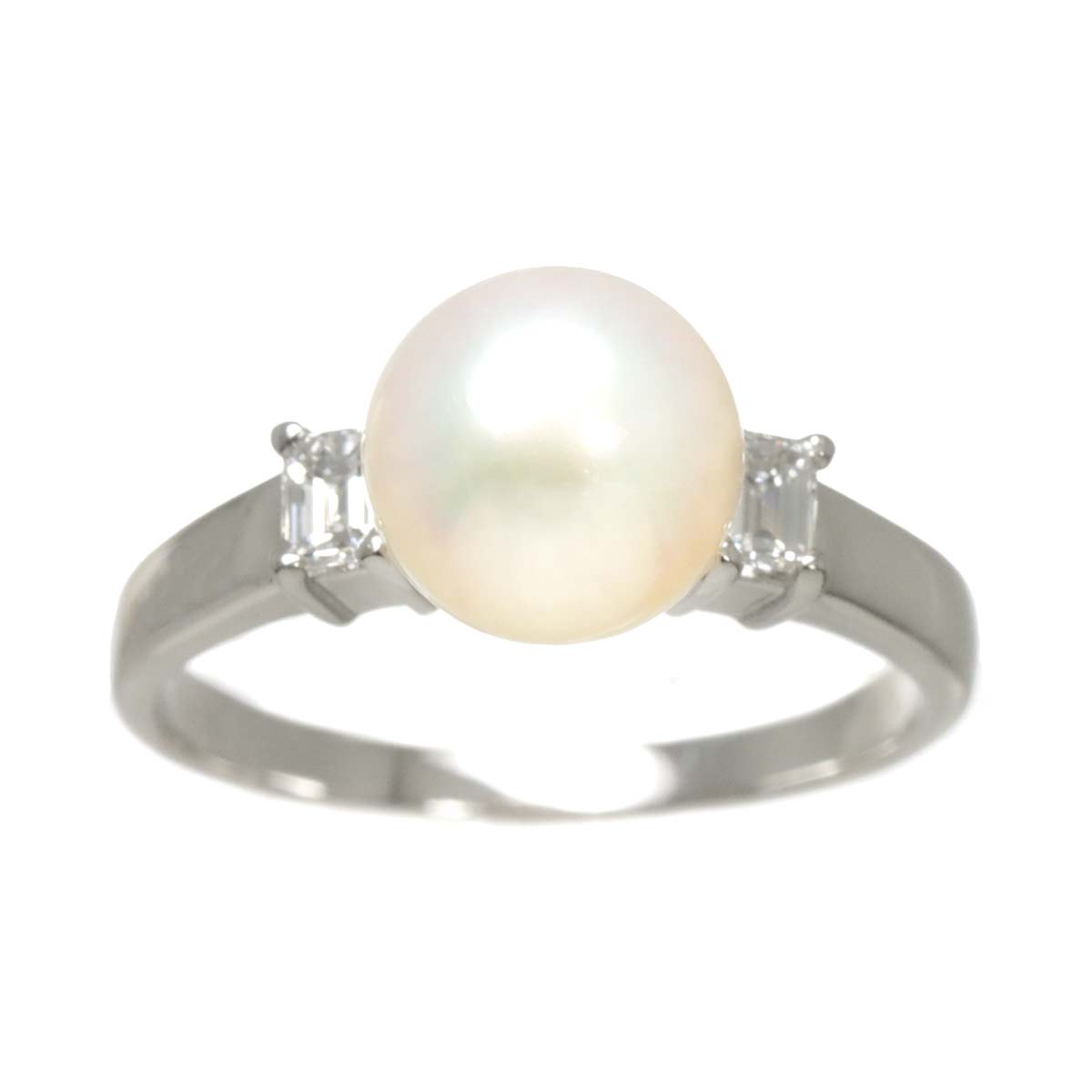 Akoya Pearl 8.7mm Diamond 0.31ct Ring Pt size7.75-8(US)