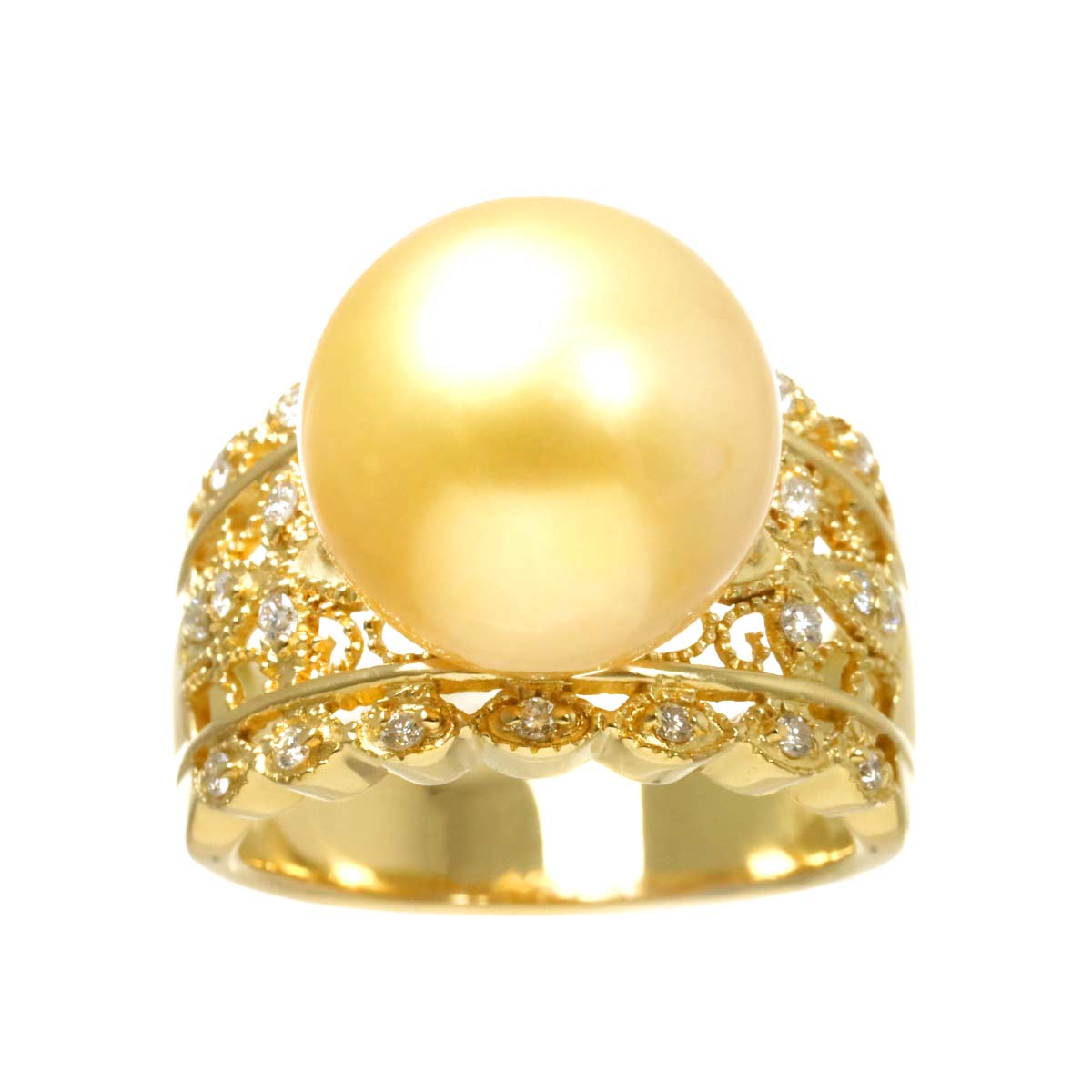 South Sea pearl 12.8mm Diamond 0.21ct Ring 18K K18 YG 750 5.75-6(US)