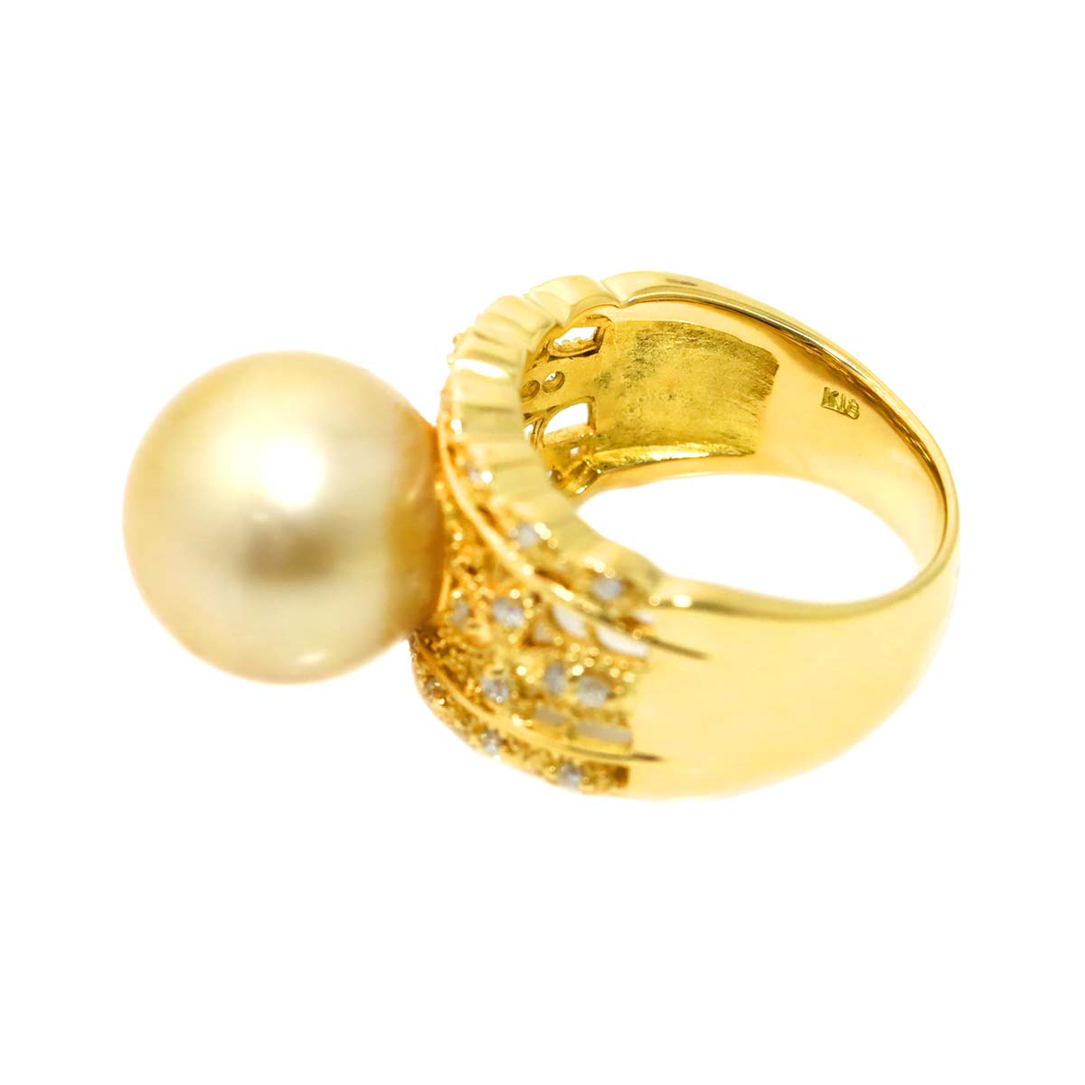 South Sea pearl 12.8mm Diamond 0.21ct Ring 18K K18 YG 750 5.75-6(US)