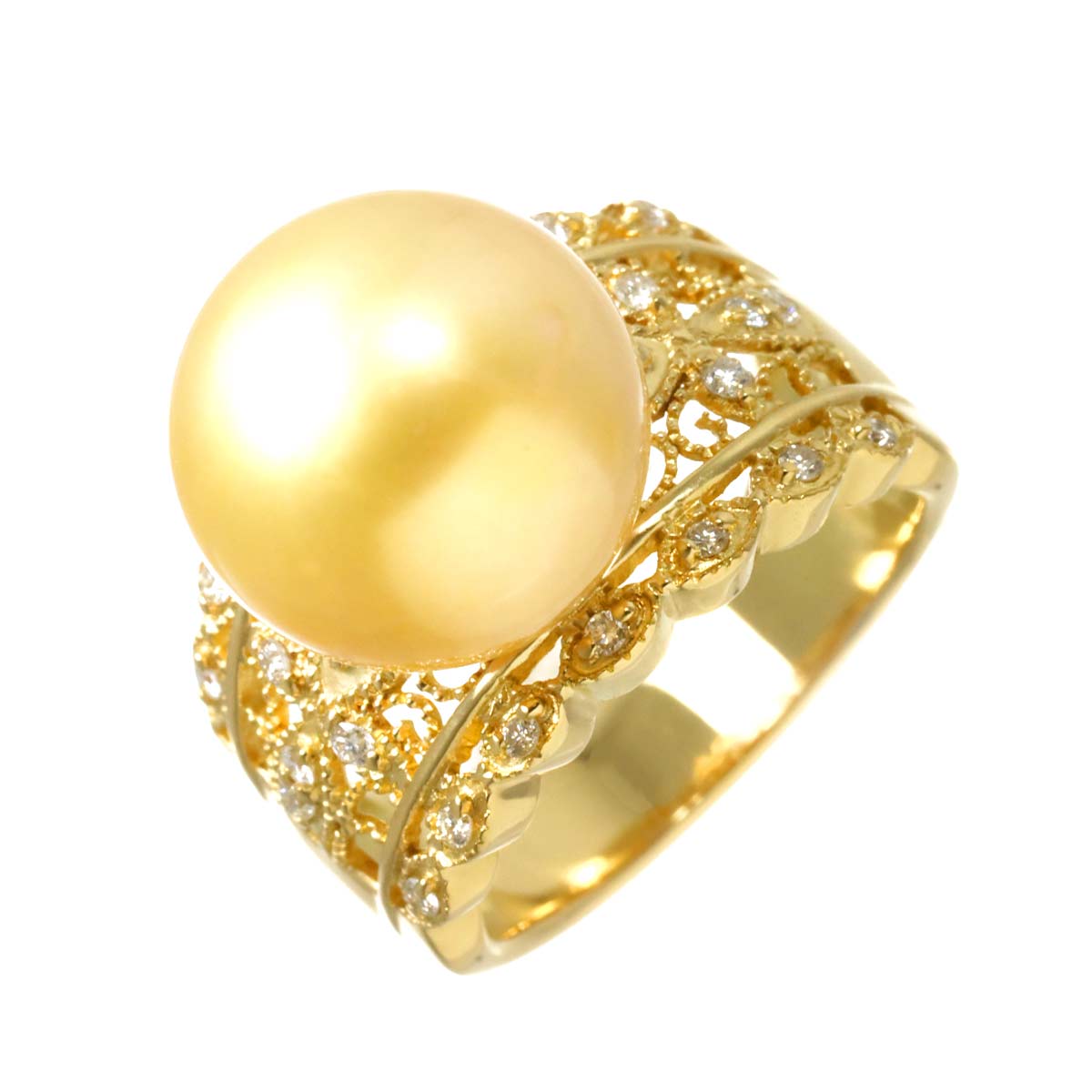 South Sea pearl 12.8mm Diamond 0.21ct Ring 18K K18 YG 750 5.75-6(US)
