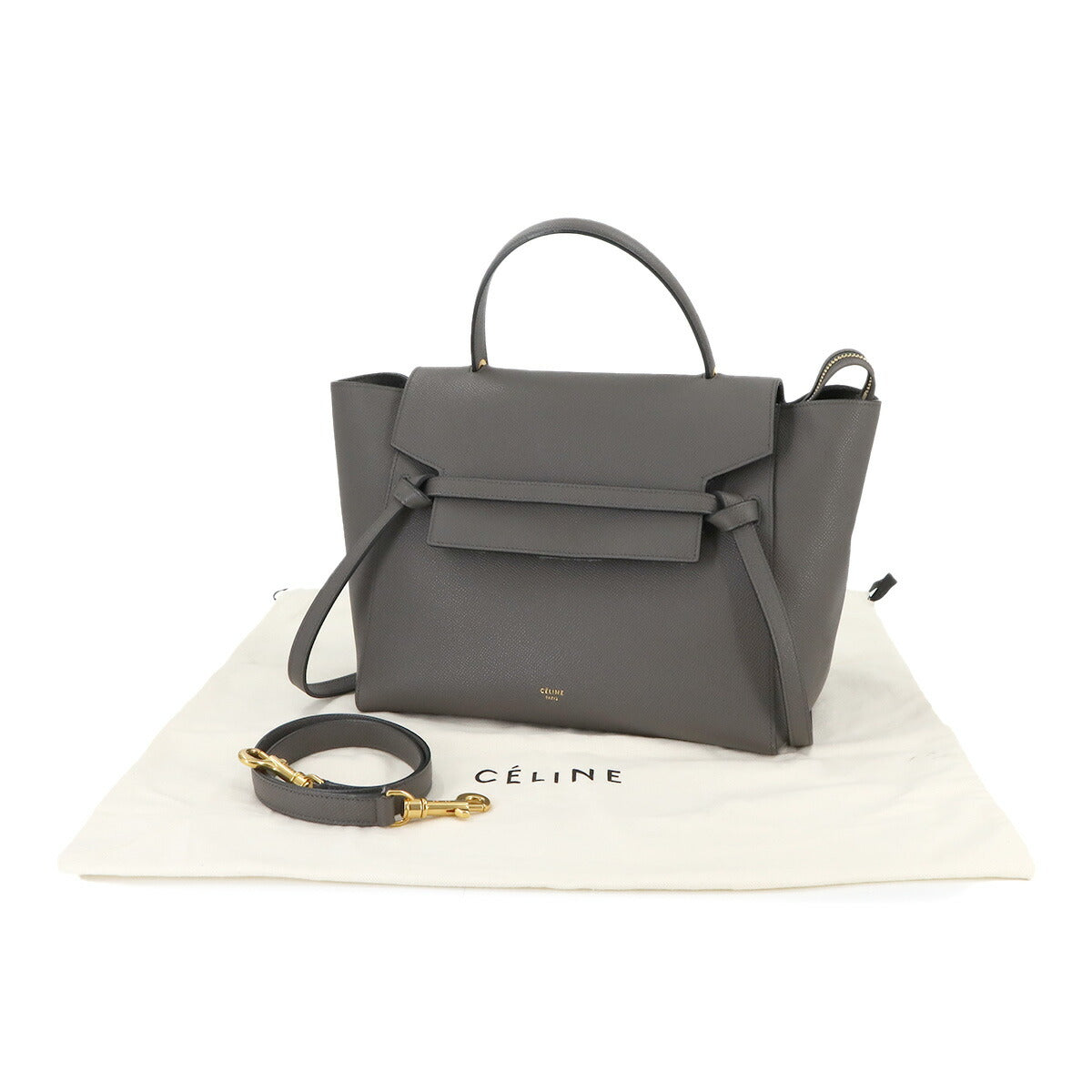 Belt Bag Mini 2way Hand Shoulder Bag Leather Gray 176103 Purse