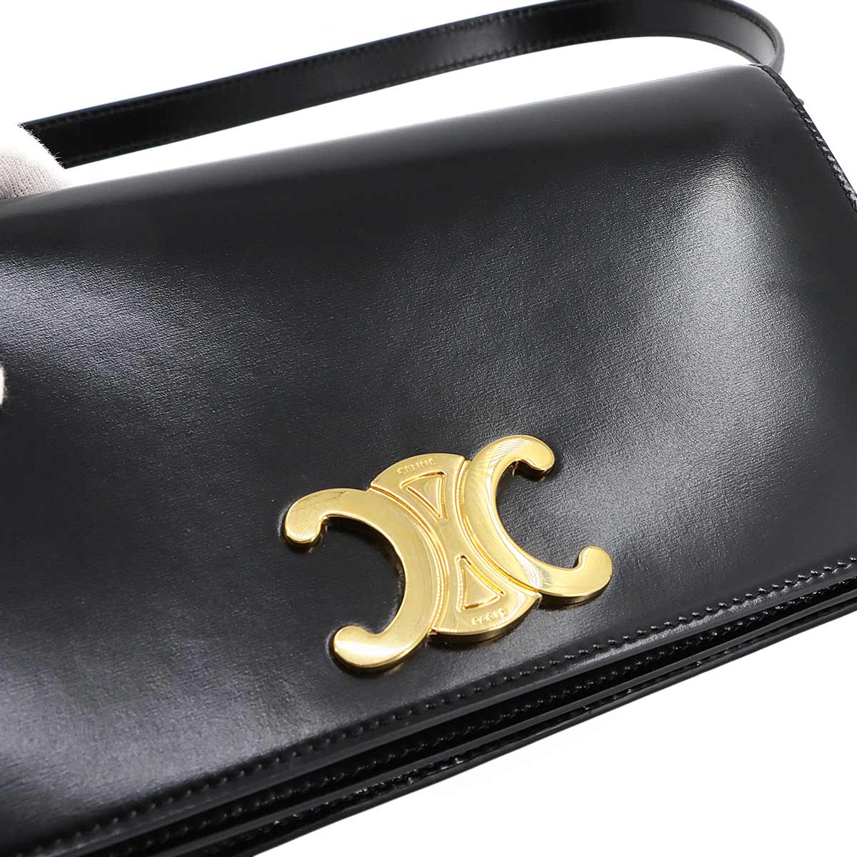 Triomphe Trapeze Shoulder Clutch Bag Leather Black