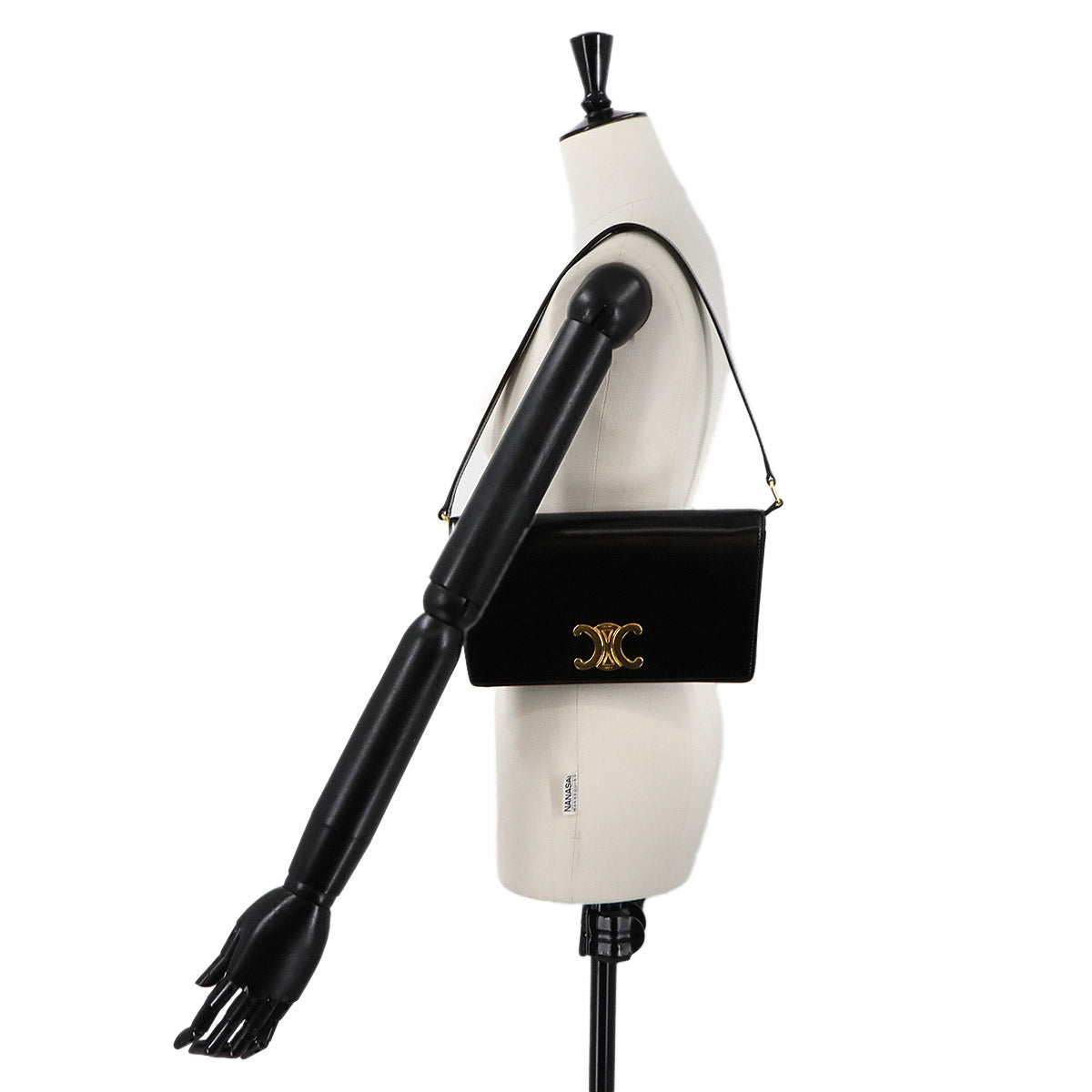 Triomphe Trapeze Shoulder Clutch Bag Leather Black