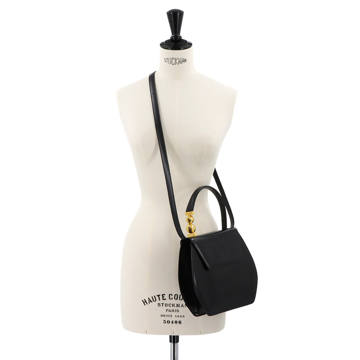 Star ball Hand Shoulder Bag Leather Black Vintage