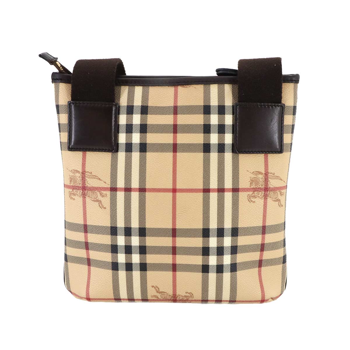 Plaid Shoulder Bag PVC Leather Beige Brown Haymarket Check