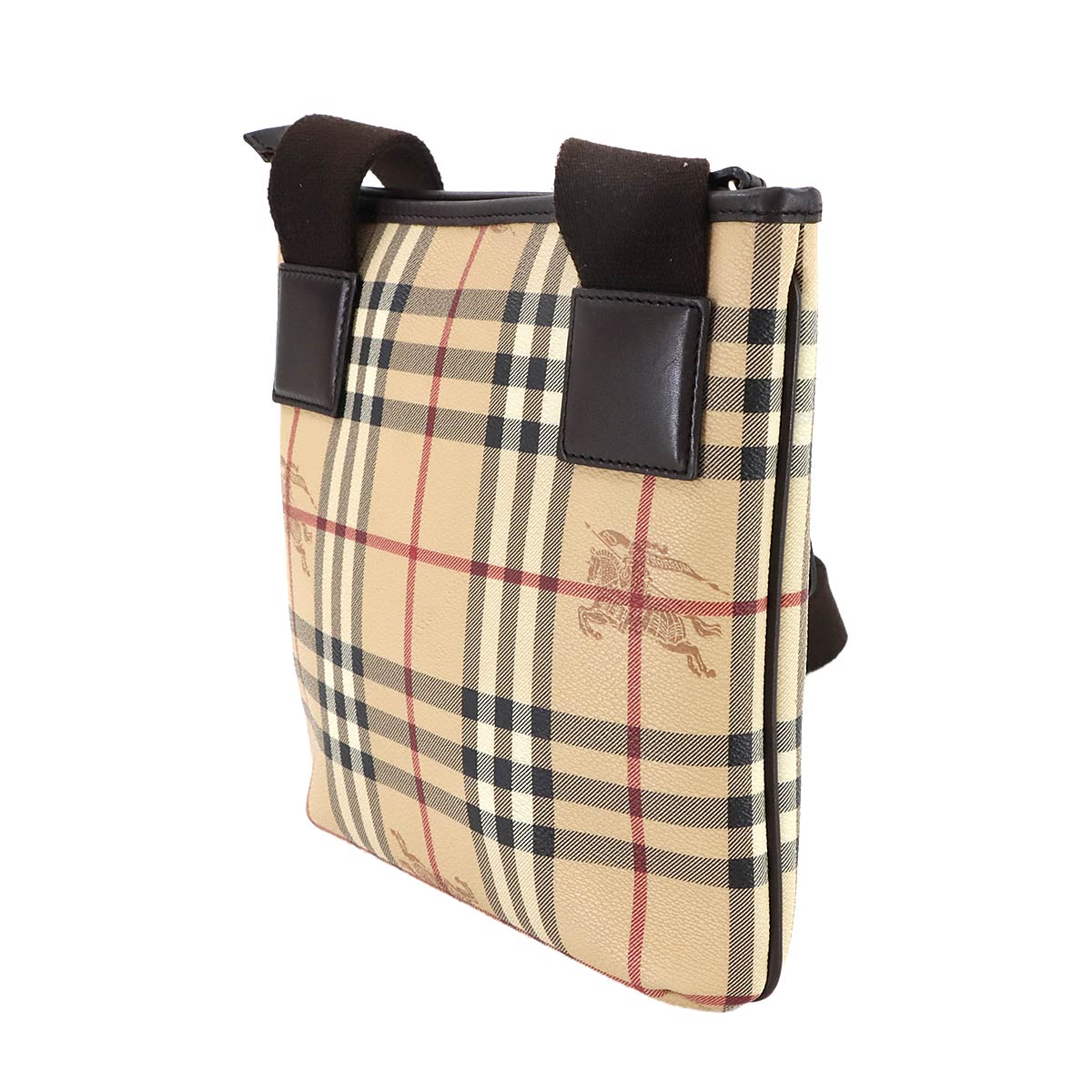Plaid Shoulder Bag PVC Leather Beige Brown Haymarket Check
