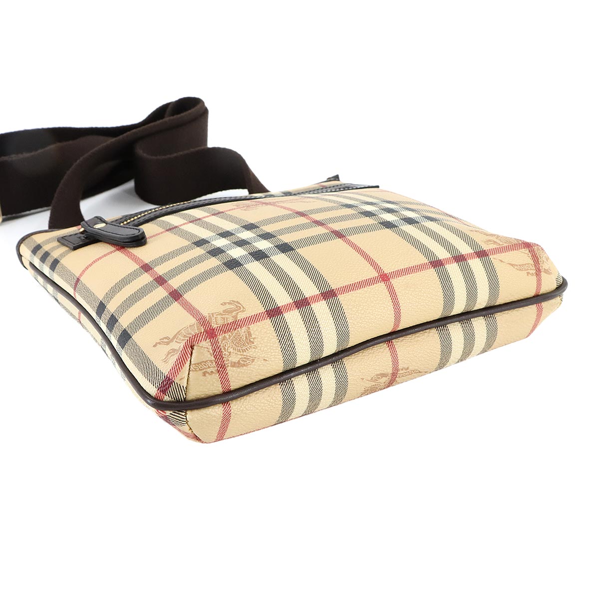 Plaid Shoulder Bag PVC Leather Beige Brown Haymarket Check