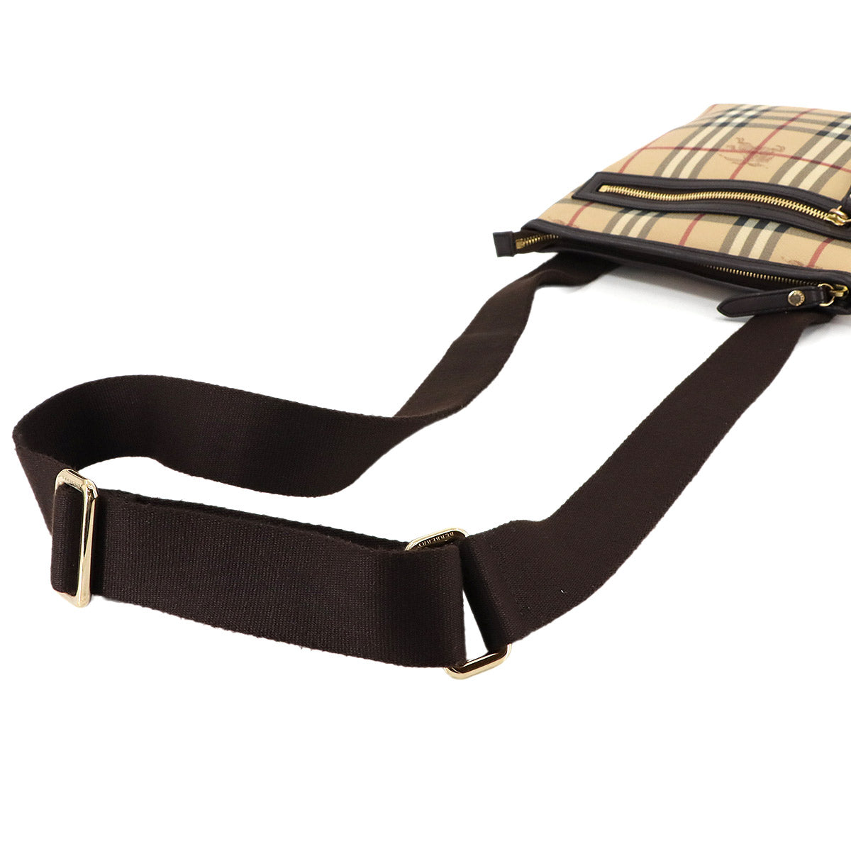 Plaid Shoulder Bag PVC Leather Beige Brown Haymarket Check