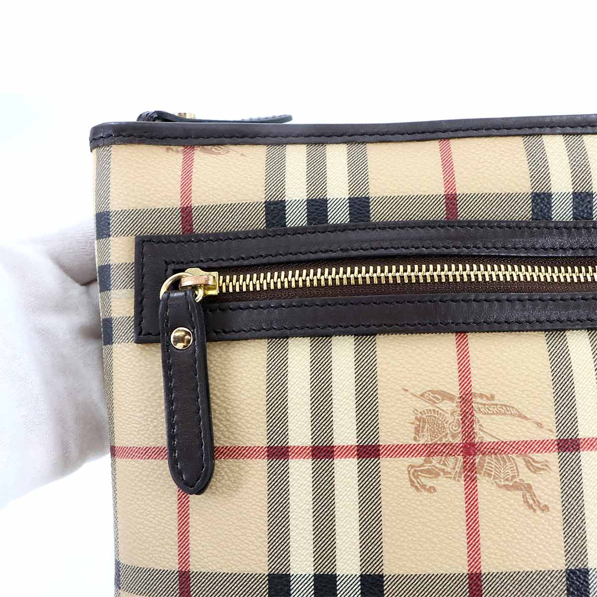 Plaid Shoulder Bag PVC Leather Beige Brown Haymarket Check