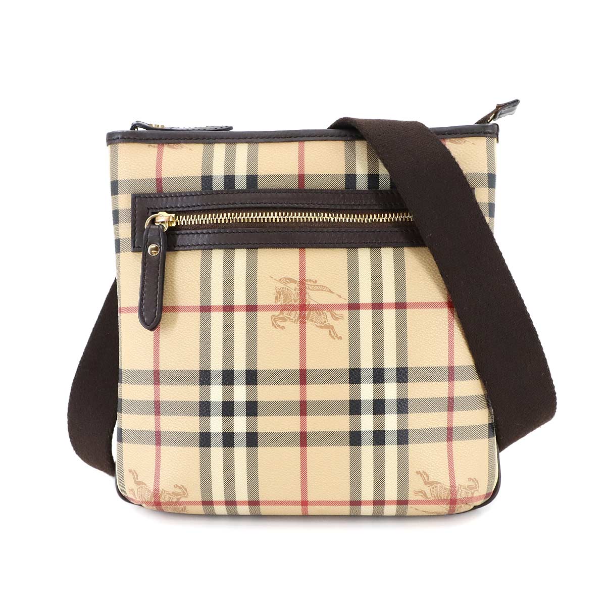Plaid Shoulder Bag PVC Leather Beige Brown Haymarket Check