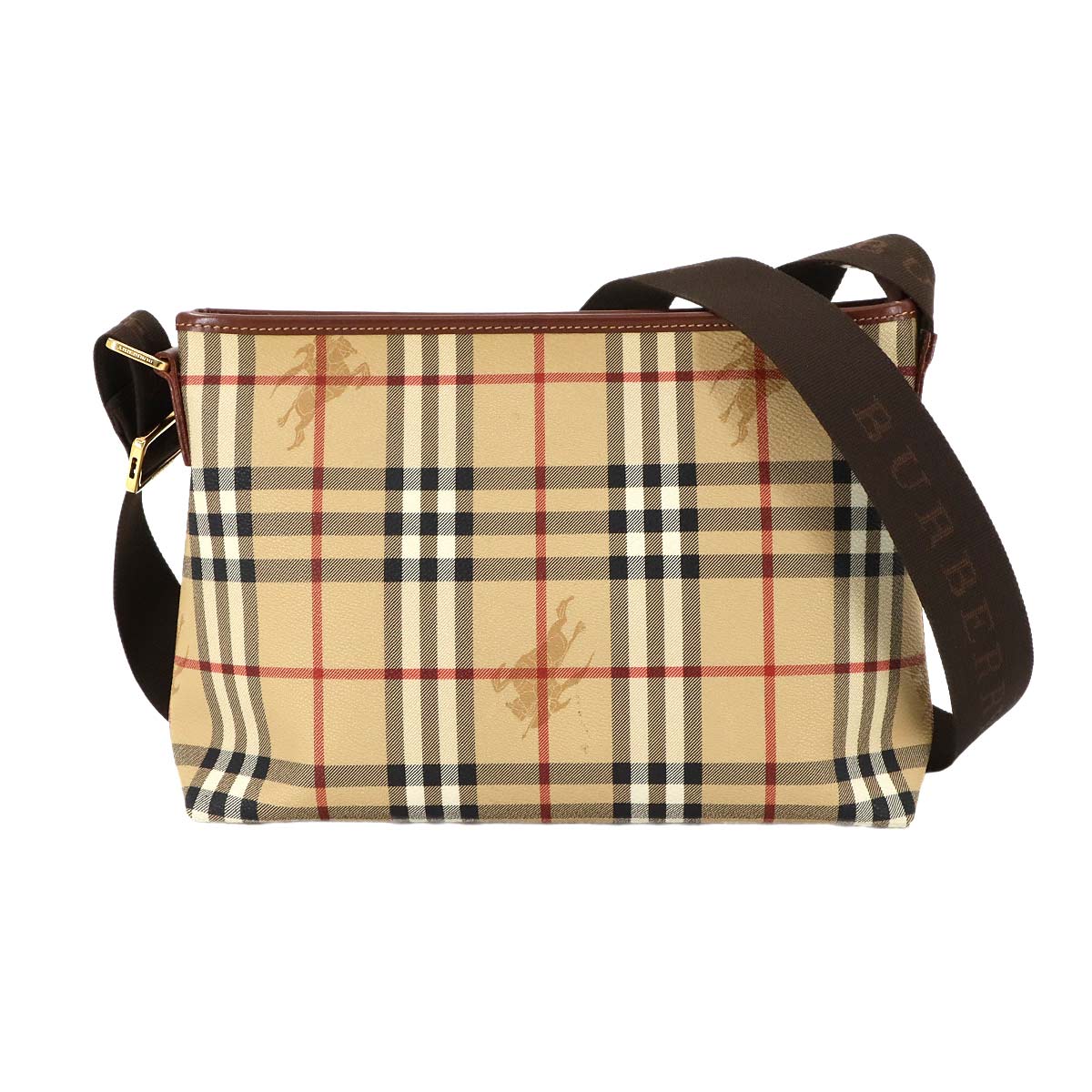 Plaid Shoulder Bag PVC Leather Beige Brown Haymarket Check