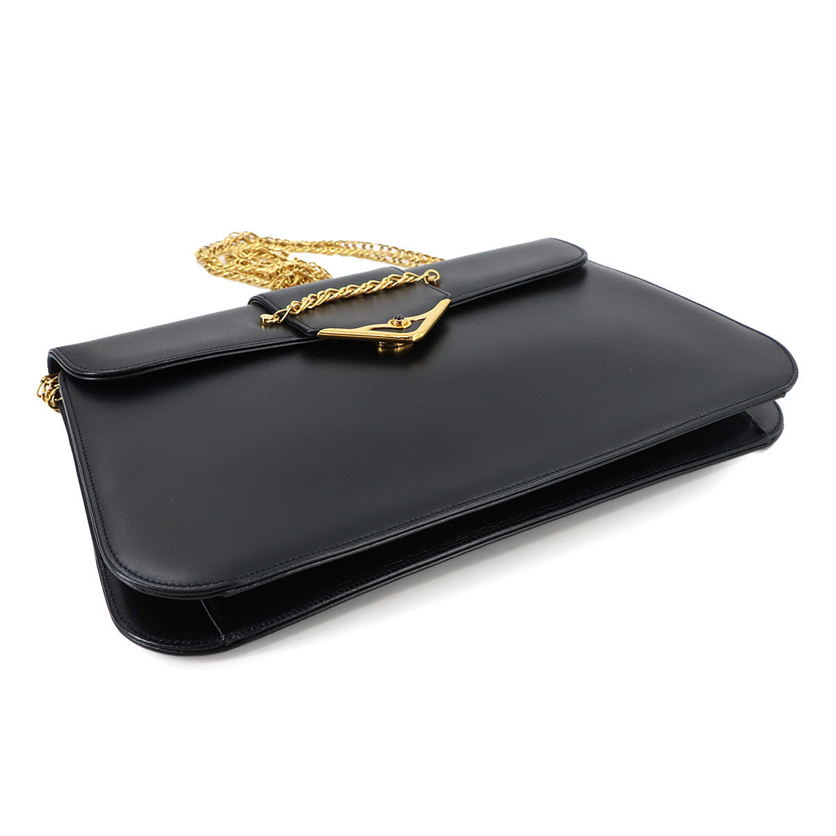 Sapphire Line Chain Shoulder Bag Leather Navy