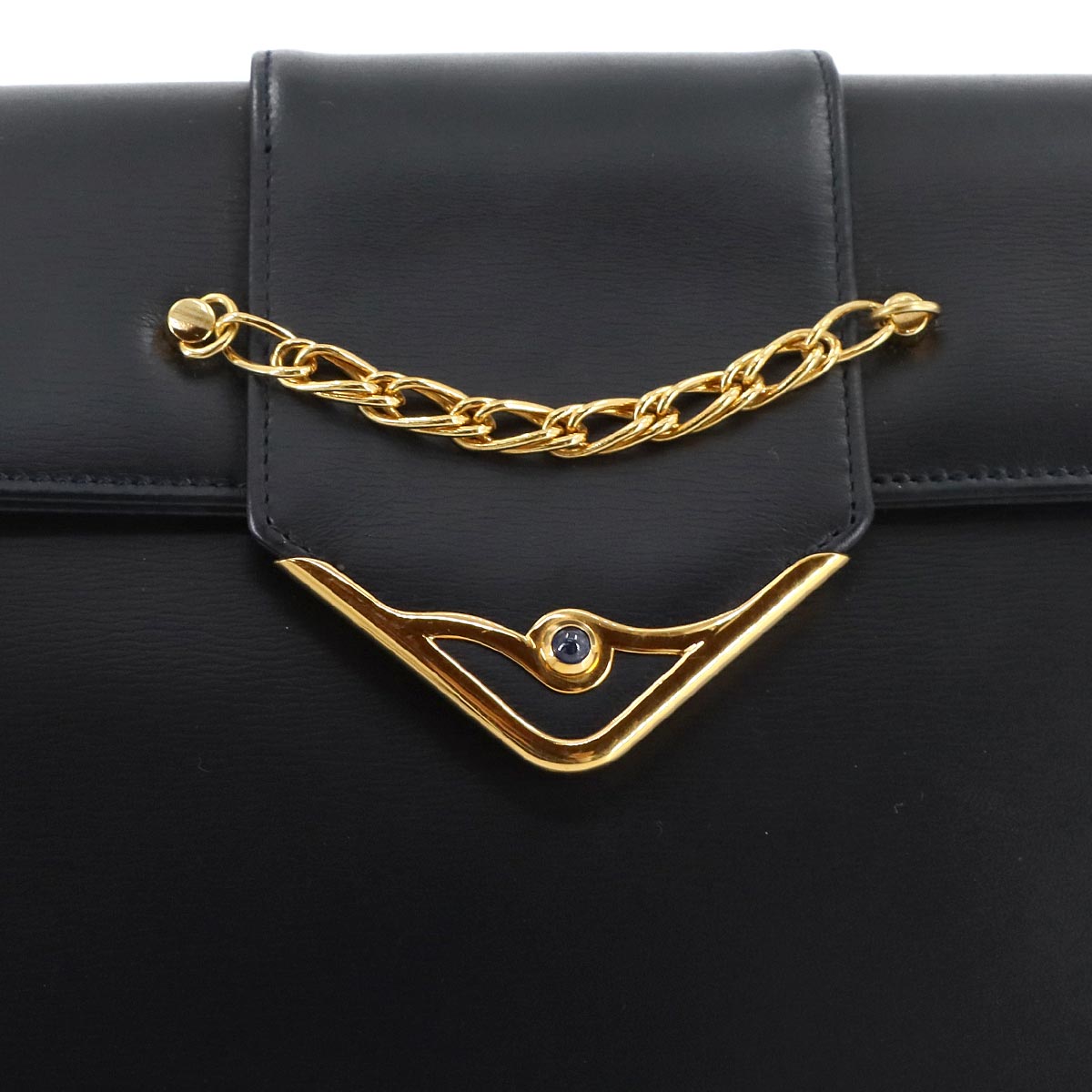 Sapphire Line Chain Shoulder Bag Leather Navy