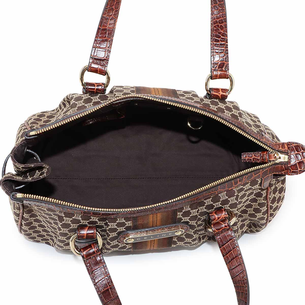 Macadam Hand Bag Canvas Leather Dark Brown Vintage Purse