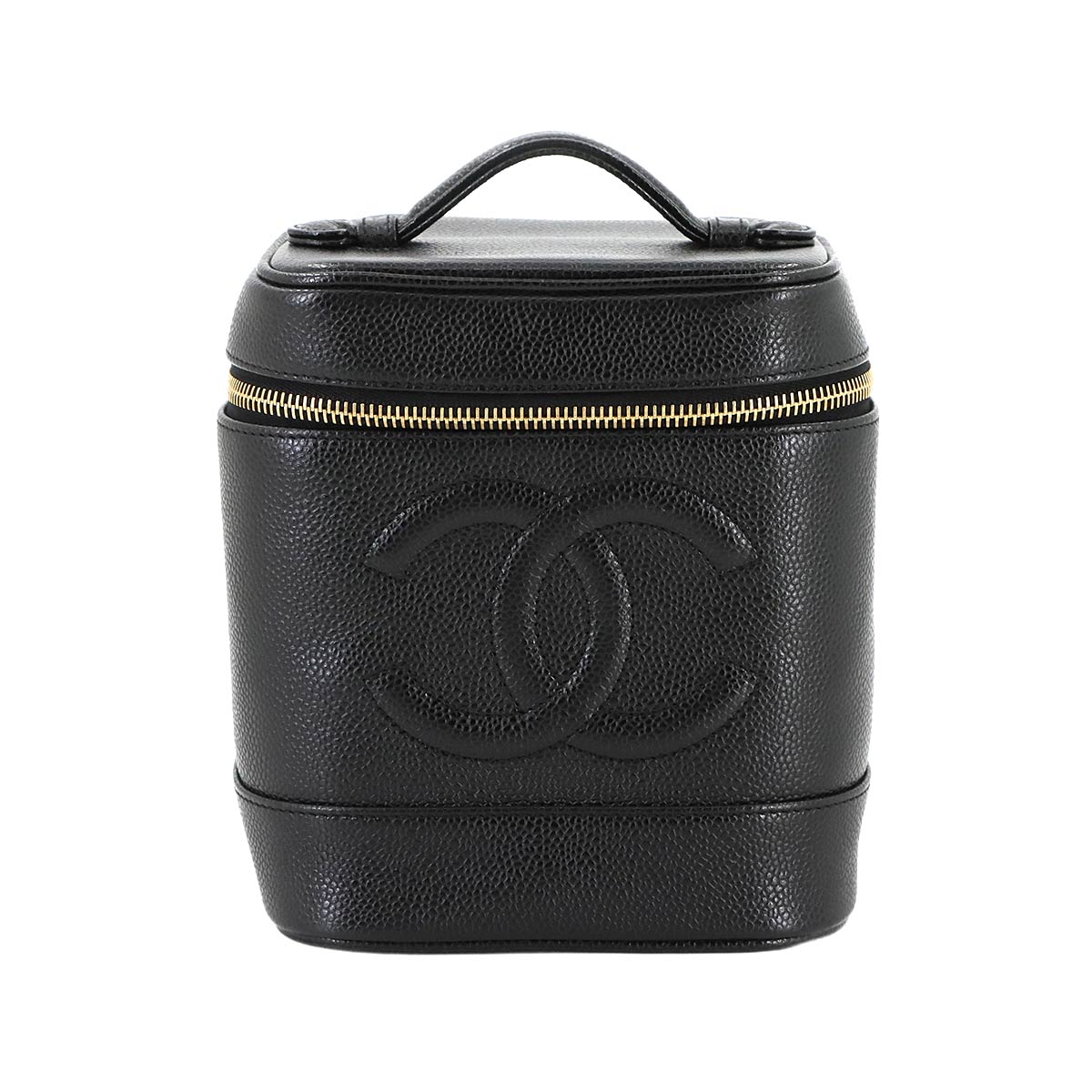 Vanity Hand Bag Leather Black A01998 Vintage Purse