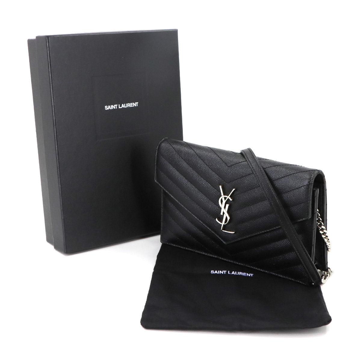 Cassandre Envelope Chain Wallet Leather Black 393953